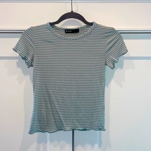 T-shirt; mint green with cream stripes; size XS